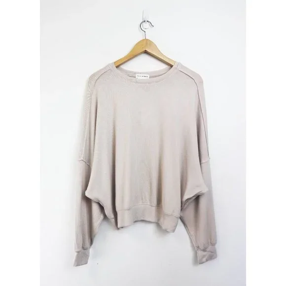 NWT Lovers + Friends Slouchy Raw Edge Sweatshirt Pullover Soft Beige Ivory Small - Picture 4 of 8